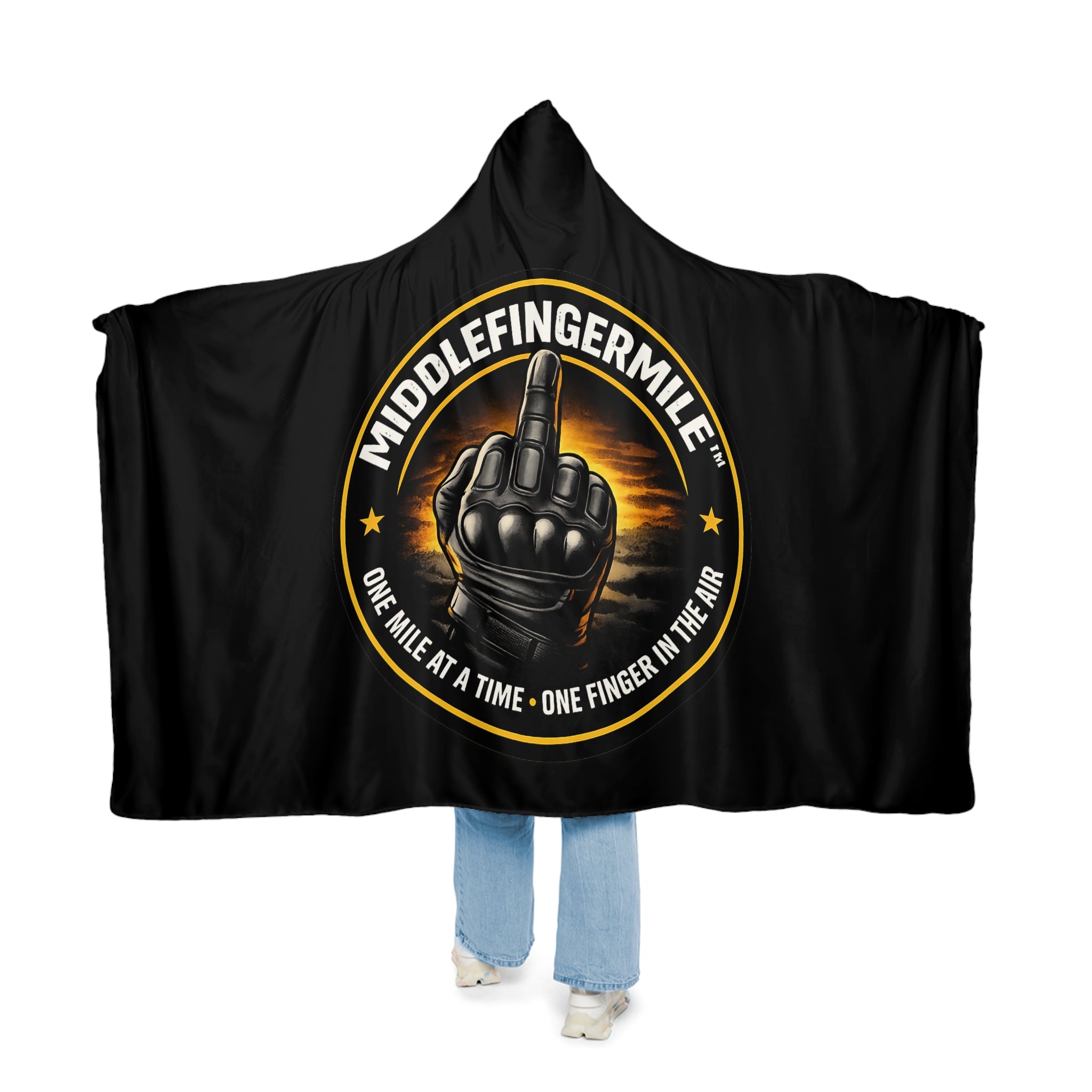 MiddleFingerMile Hooded Blanket — 'One Mile at a Time, One Finger in the Air' Cozy Throw
