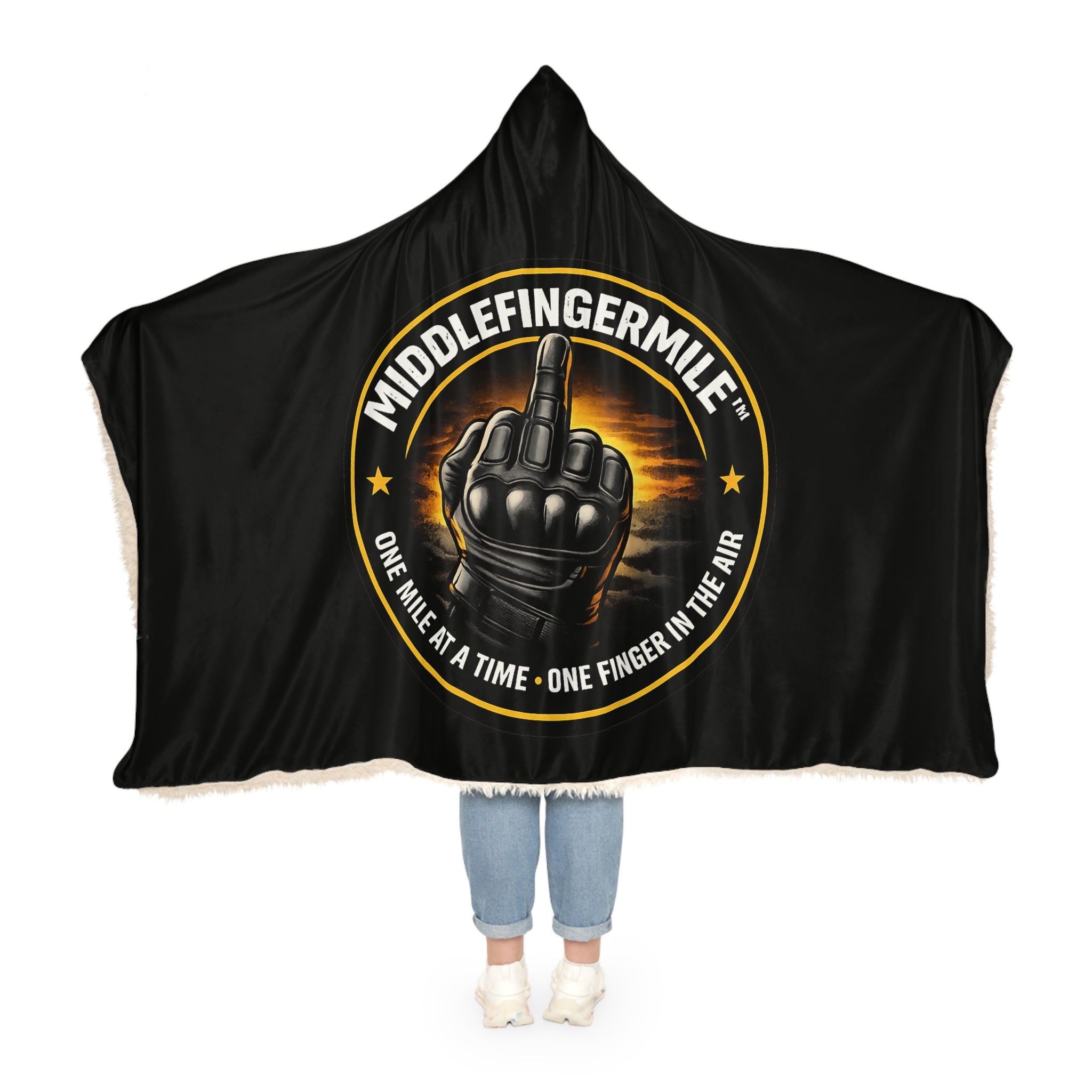 MiddleFingerMile Hooded Blanket — 'One Mile at a Time, One Finger in the Air' Cozy Throw