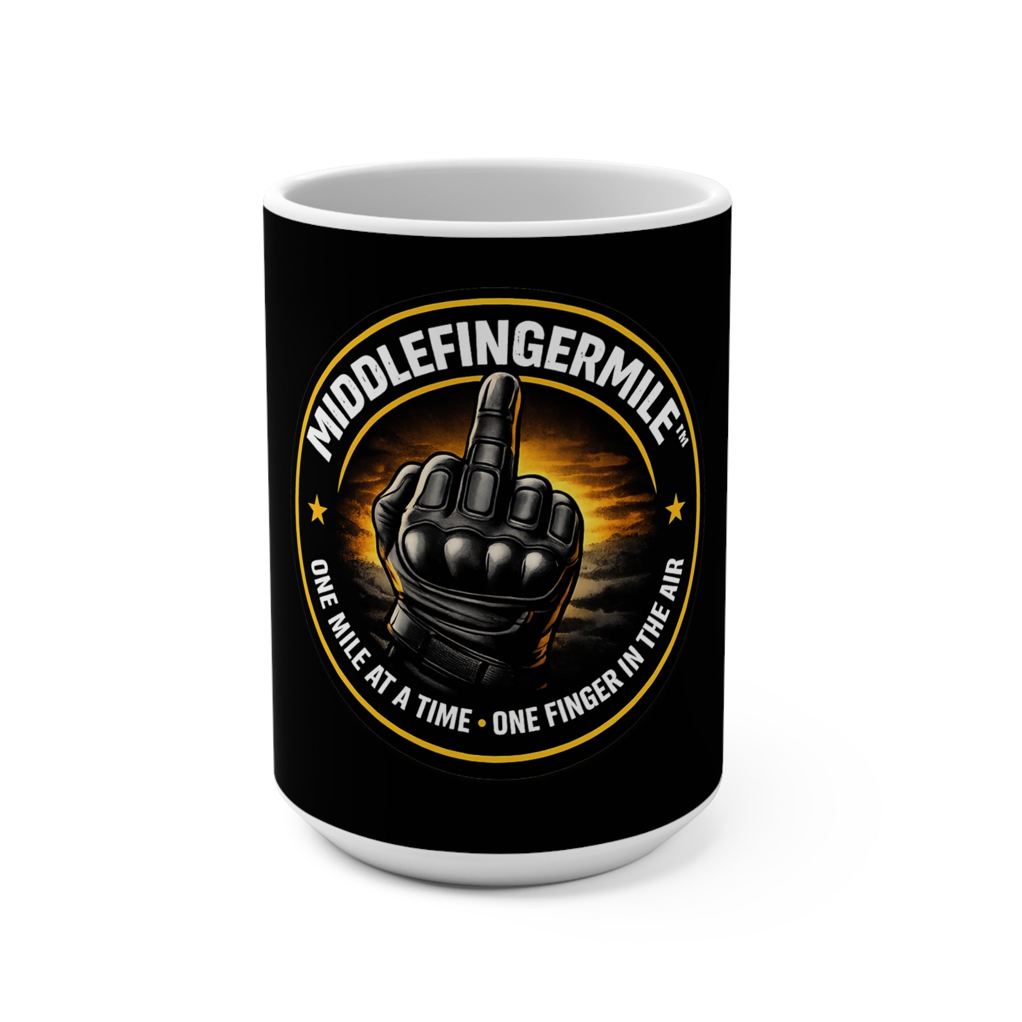 MiddleFingerMile 15oz Coffee Mug — "One Mile at a Time, One Finger in the Air"